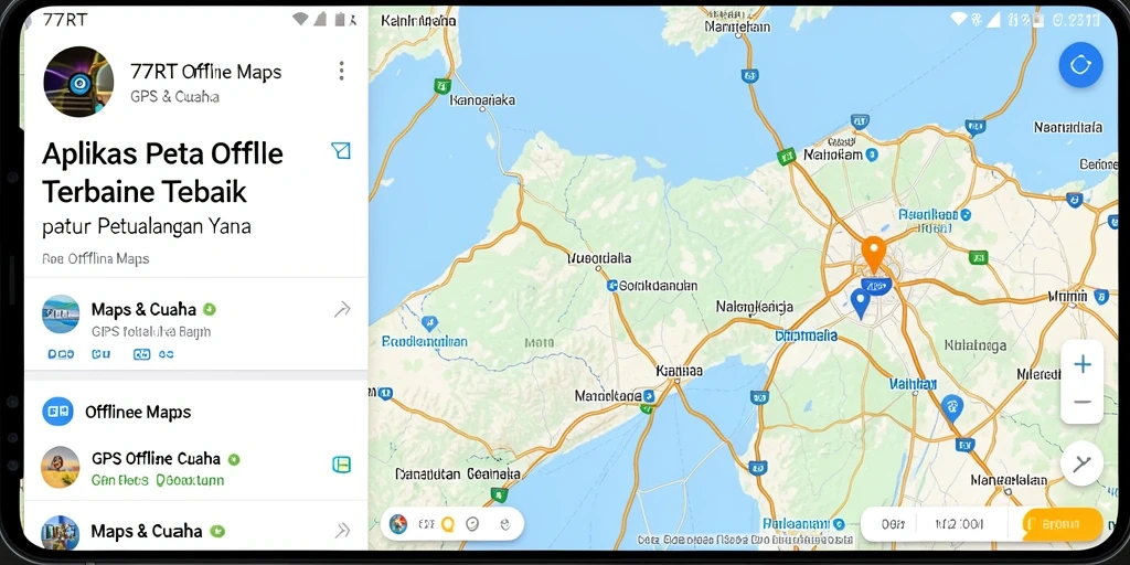 Tampilan antarmuka 77RT dengan peta offline yang jelas dan fungsional.