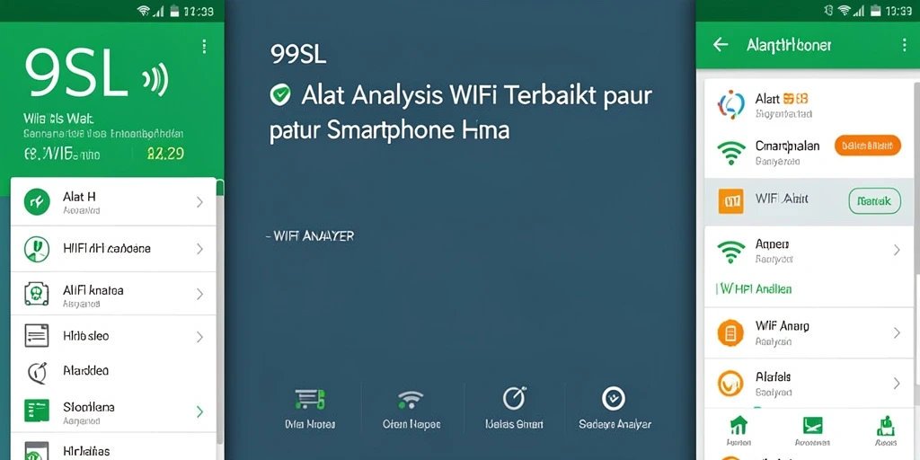 Antarmuka aplikasi 99SL yang menampilkan analisis jaringan WiFi.