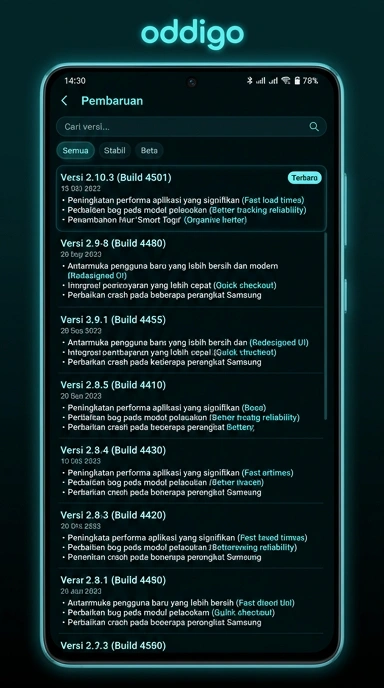 Riwayat Versi Aplikasi oddigo untuk Android
